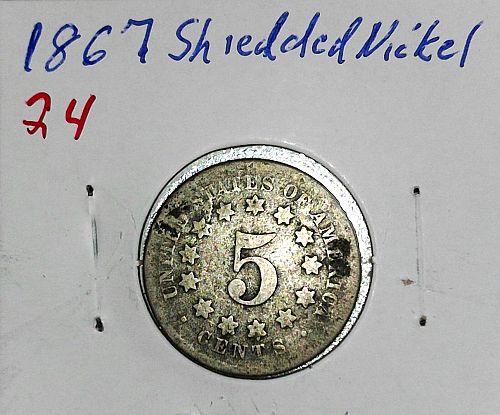 1867 Shield Nickel w/o Rays