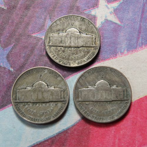 1945-P 1943-P & 1944-P SILVER WAR NICKELS (35% SILVER) (World War II ERA) ~ LOT E992