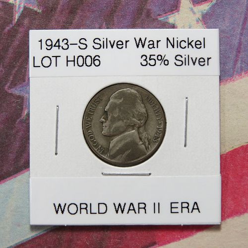 1943-S SILVER WAR NICKEL (35% SILVER) (World War II ERA) ~ LOT H006