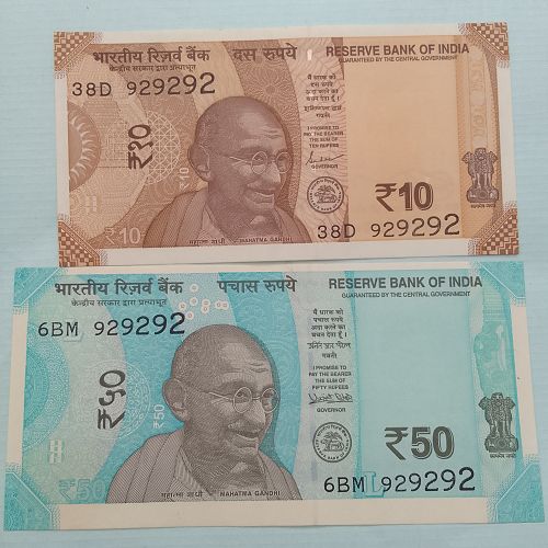 Rare...India...UNC  929292 x 2..