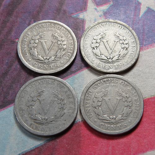 1910 1905 1906 1907 LIBERTY "V" NICKELS  ~ LOT OF 4 ~ LOT H032