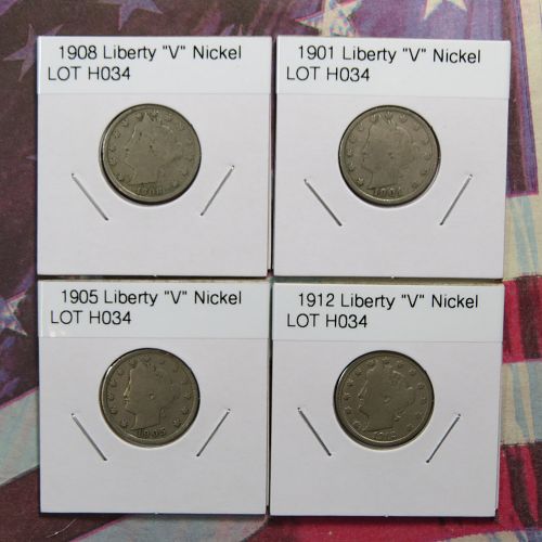 1908 1901 1905 1912 LIBERTY "V" NICKELS  ~ LOT OF 4 ~ LOT H034