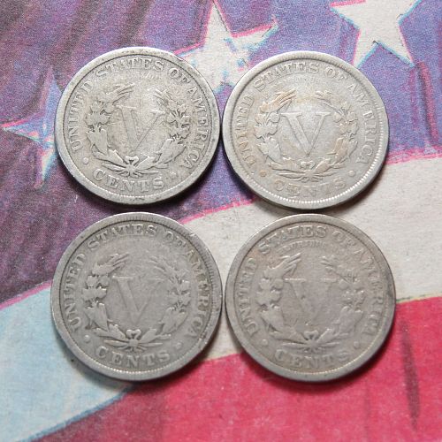 1907 1901 1908 1911 LIBERTY "V" NICKELS  ~ LOT OF 4 ~ LOT H035