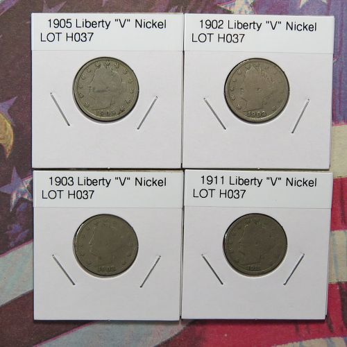 1905 1902 1903 1911 LIBERTY "V" NICKELS  ~ LOT OF 4 ~ LOT H037