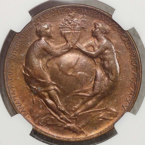 HK-400, Official Medal, 1915 Pan-Pacific Expo, NGC MS-63, Nice Toning, Color