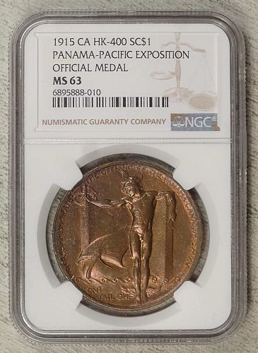HK-400, Official Medal, 1915 Pan-Pacific Expo, NGC MS-63, Nice Toning, Color