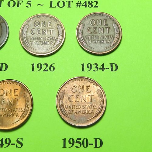 1917-D 26 34-D 49-S & 50-D ~ 5 LINCOLN WHEAT CENTS FROM 5 DIFF. DECADES ~ LOT A482