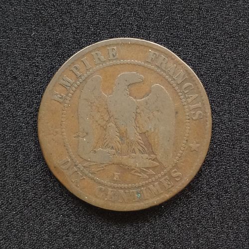 FRANCE NAPOLEON III 1863 K ANCHOR DIX 10 CENTIMES, STRAUSBOURG MINT BRONZE
