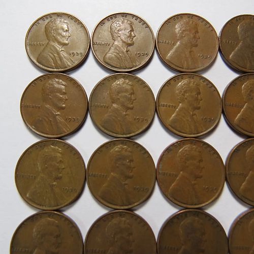 LOT OF 25 - HALF ROLL of 1939 LINCOLN WHEAT CENTS (25-CENTS) LOT C941