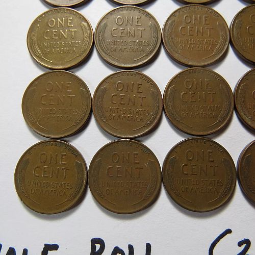 LOT OF 25 - HALF ROLL of 1939 LINCOLN WHEAT CENTS (25-CENTS) LOT C941