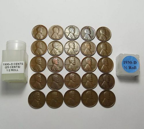 LOT OF 25 - HALF ROLL of 1930-D LINCOLN WHEAT CENTS (25-CENTS) LOT S167