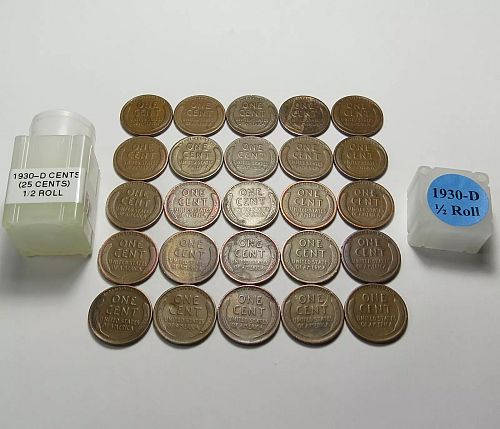 LOT OF 25 - HALF ROLL of 1930-D LINCOLN WHEAT CENTS (25-CENTS) LOT S167