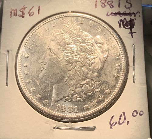 1881 S MORGAN SILVER DOLLAR  MS61 COND SELLING UNDER GRAY SHEET PRICE BIN 60.00