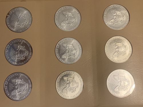 1986-2021 COMPLETE SET AMERICAN SILVER EAGLE BULLION COINS AT 50 DOLLARS EACH 2400.00