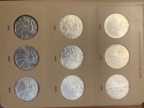 1986-2021 COMPLETE SET AMERICAN SILVER EAGLE BULLION COINS AT 50 DOLLARS EACH 2400.00
