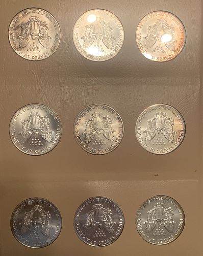 1986-2021 COMPLETE SET AMERICAN SILVER EAGLE BULLION COINS AT 50 DOLLARS EACH 2400.00