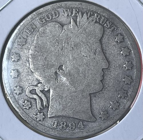 1894-P Barber Silver Half Dollar • High Circulated About Good/Good Condition