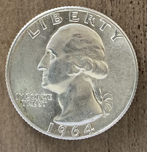 1964 D Washington 90% Silver Quarter  AU 55 # 1264