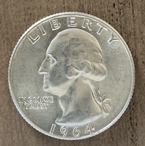 1964 D Washington 90% Silver Quarter  AU 55 # 1264