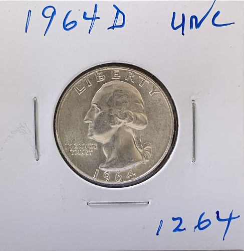 1964 D Washington 90% Silver Quarter  AU 55 # 1264