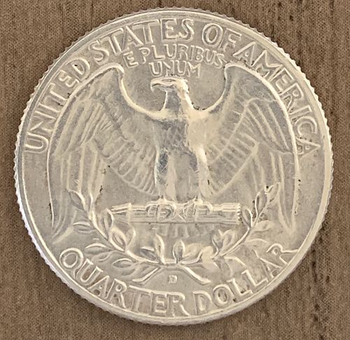 1964 D Washington 90% Silver Quarter  AU 55 # 1264