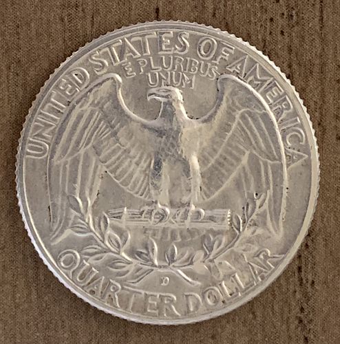1964 D Washington 90% Silver Quarter  AU 55 # 1264