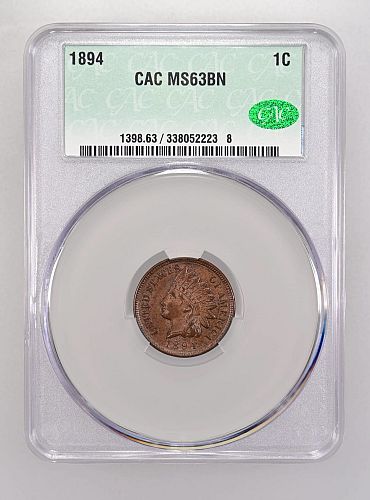1894 Indian Cent, Choice Uncirculated CACG MS-63BN, Better Date