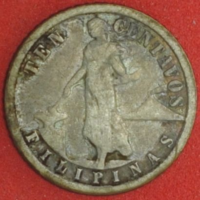 1914S Philippines 10 Centavos Fine Short Bar