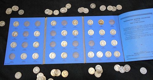 Whitman Washington Quarter Coin Folder w/31 Old Coins, 90% Silver; 1946 to 1964
