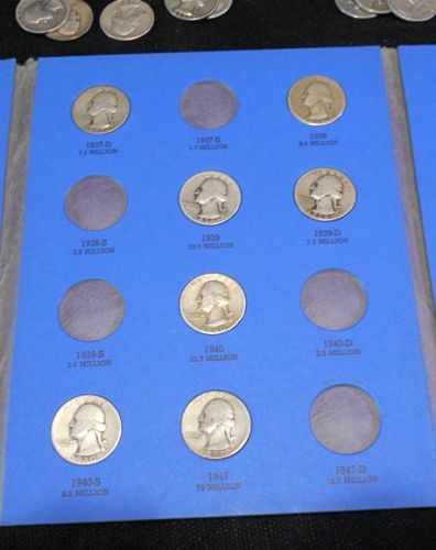 Whitman Washington Quarter Coin Folder w/31 Old Coins, 90% Silver; 1946 to 1964