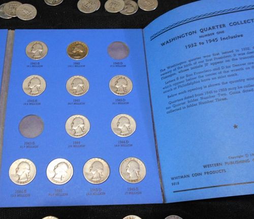 Whitman Washington Quarter Coin Folder w/31 Old Coins, 90% Silver; 1946 to 1964