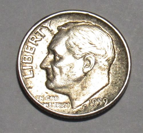 1959 D Roosevelt Dime in circulated condition