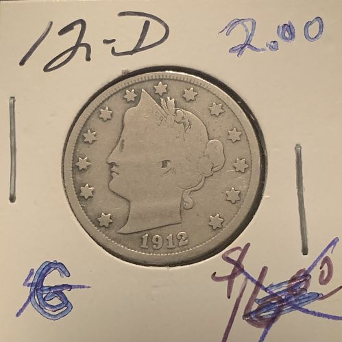 1912 D LIBERTY NICKEL G COND SELLING BELOW GRAY SHEET PRICE BIN 2.00