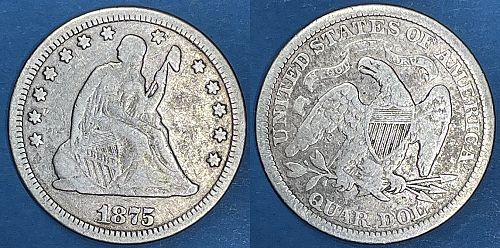 1875 Silver Seated Liberty Quarter