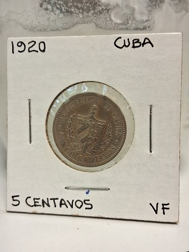 1920 Cuba Cinco Centavos V 5 Cents VF Republica De Patria Y Libertad Copper Nickel