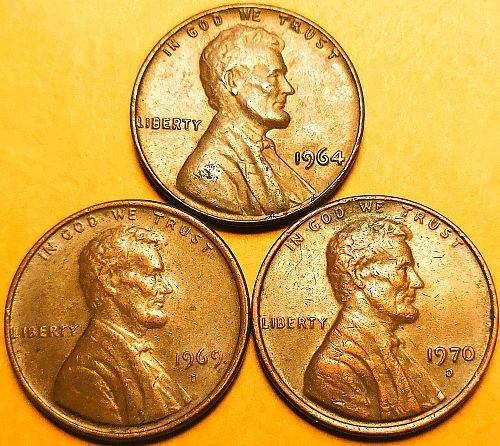 ✅3 Lincoln Cents 1964-P 1969-D & 1970-D✅