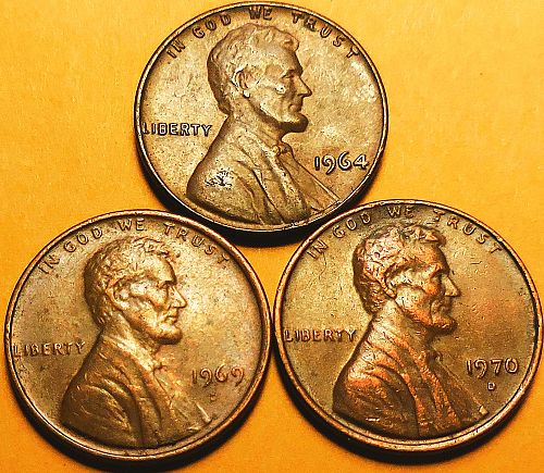 ✅3 Lincoln Cents 1964-P 1969-D & 1970-D✅