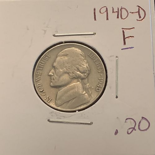 1940 D JEFFERSON NICKEL F COND BIN .20
