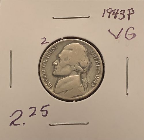 1943 P JEFFERSON WAR NICKEL VG COND BIN 2.25