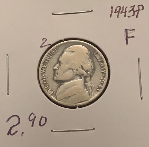 1943 P JEFFERSON WAR NICKEL F COND BIN 2.90