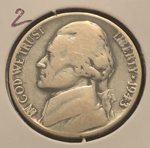 1943 P JEFFERSON WAR NICKEL F COND BIN 2.90