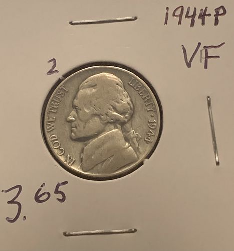 1944 P JEFFERSON WAR NICKEL VF COND BIN 7.50