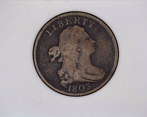 1803 P Draped Bust Half Cent in VG to Fine Condition