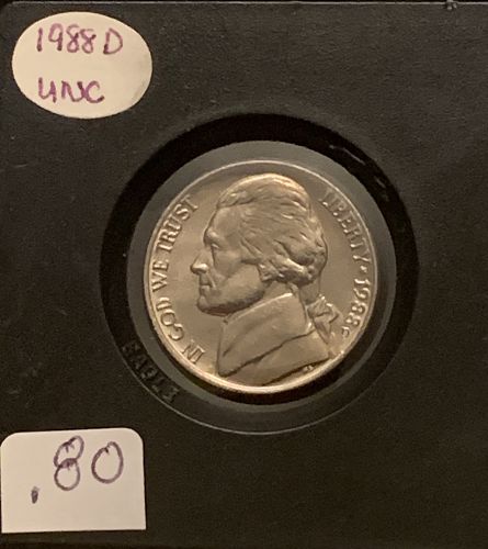 1988 D JEFFERSON NICKEL UNC/MS COND BIN .80