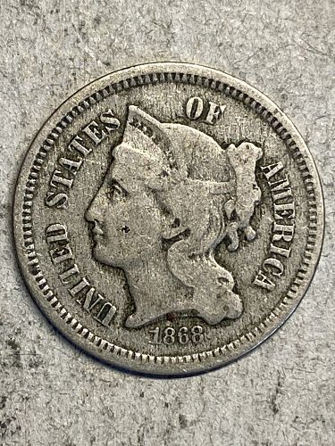 1868 Nickel Three Cent Piece VG