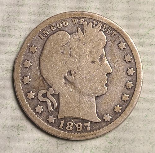 1897-O Barber Quarter RIM CLIP ERROR 10:00 o'clock Obverse Good-6