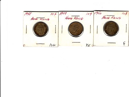 1948 - 1950  HONG KONG 10 CENT PIECES