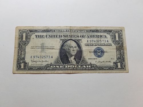 Treasury Series 1957B $1 Dollar Silver Certificate Bill Serial Number X97432573A