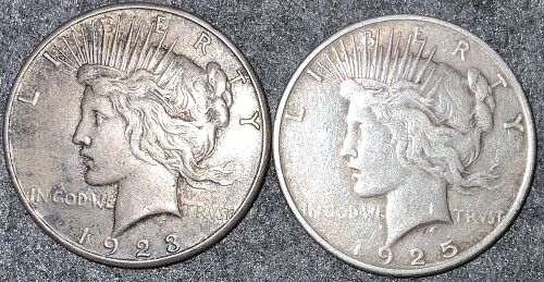 Two (2) Silver Peace Dollars—1923-S & 1925-S
