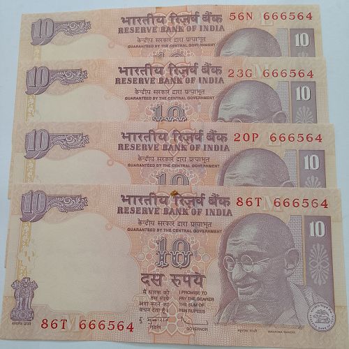 (Reverse fancy )  666564 x 4    ..INDIA   4  UNC  FANCY  NUMBER